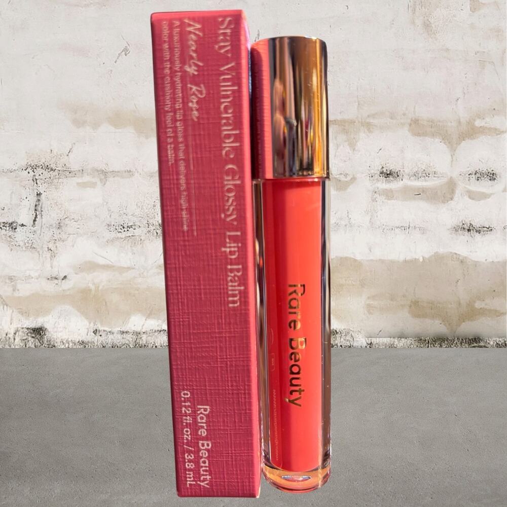 Rare Beauty $20 Stay Vulnerable Glossy Lip Balm in Nearly Rose NIB
